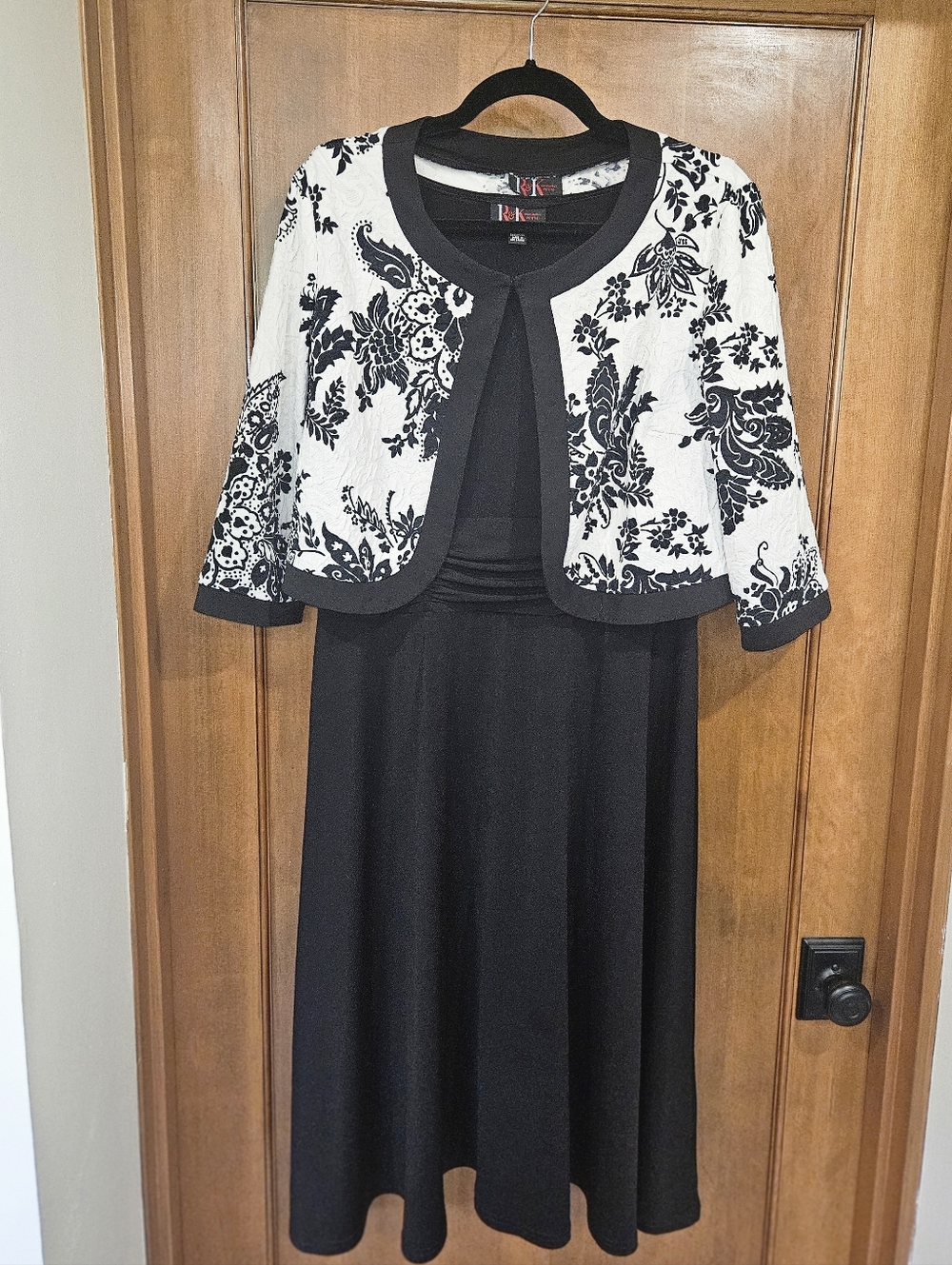 Black Dress with White Floral Jacket - DKNY Inspired Two-Piece